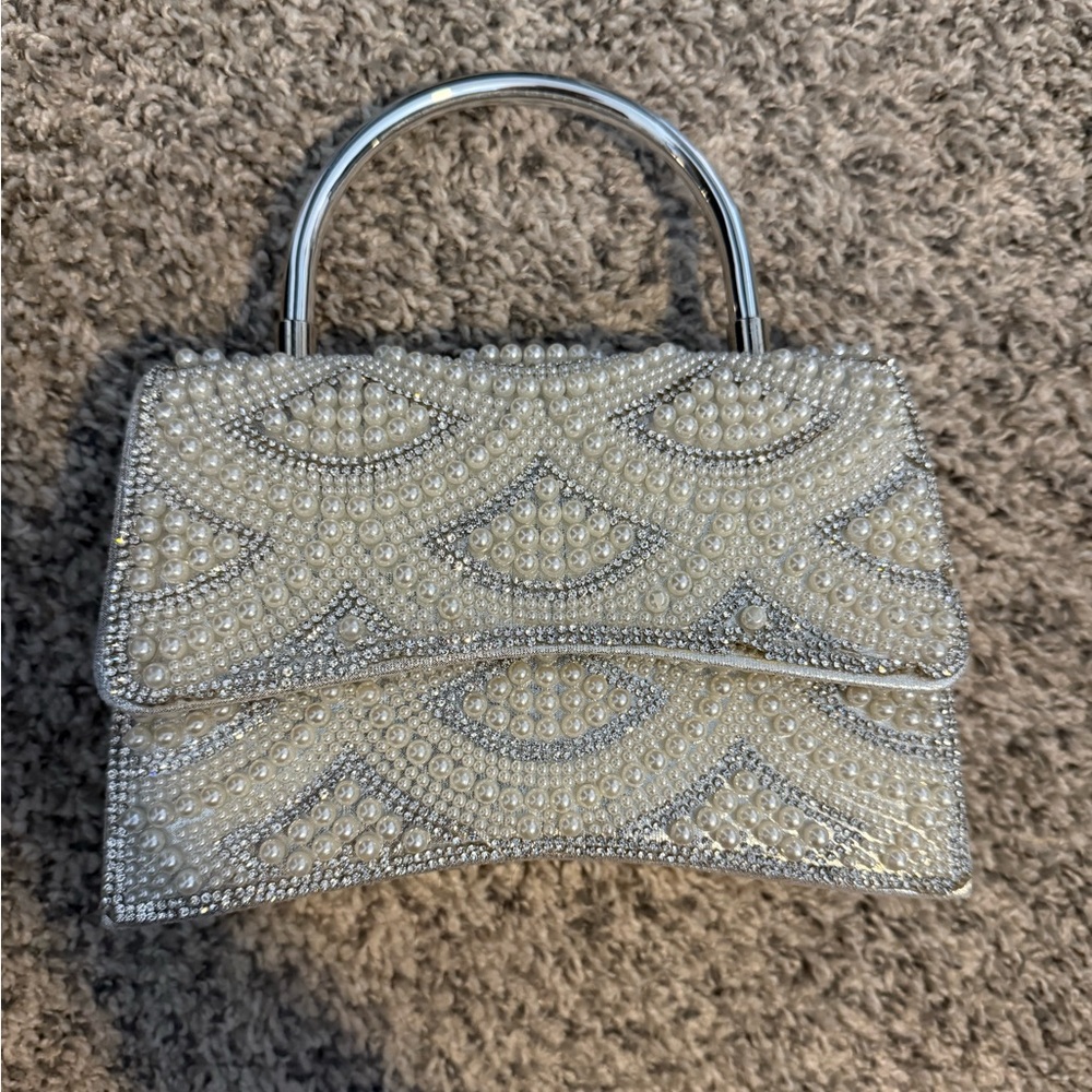 Pearl-Embellished Evening Top-Handle Bag